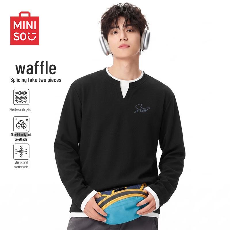 MINISO Camiseta de manga larga gofrada para hombre