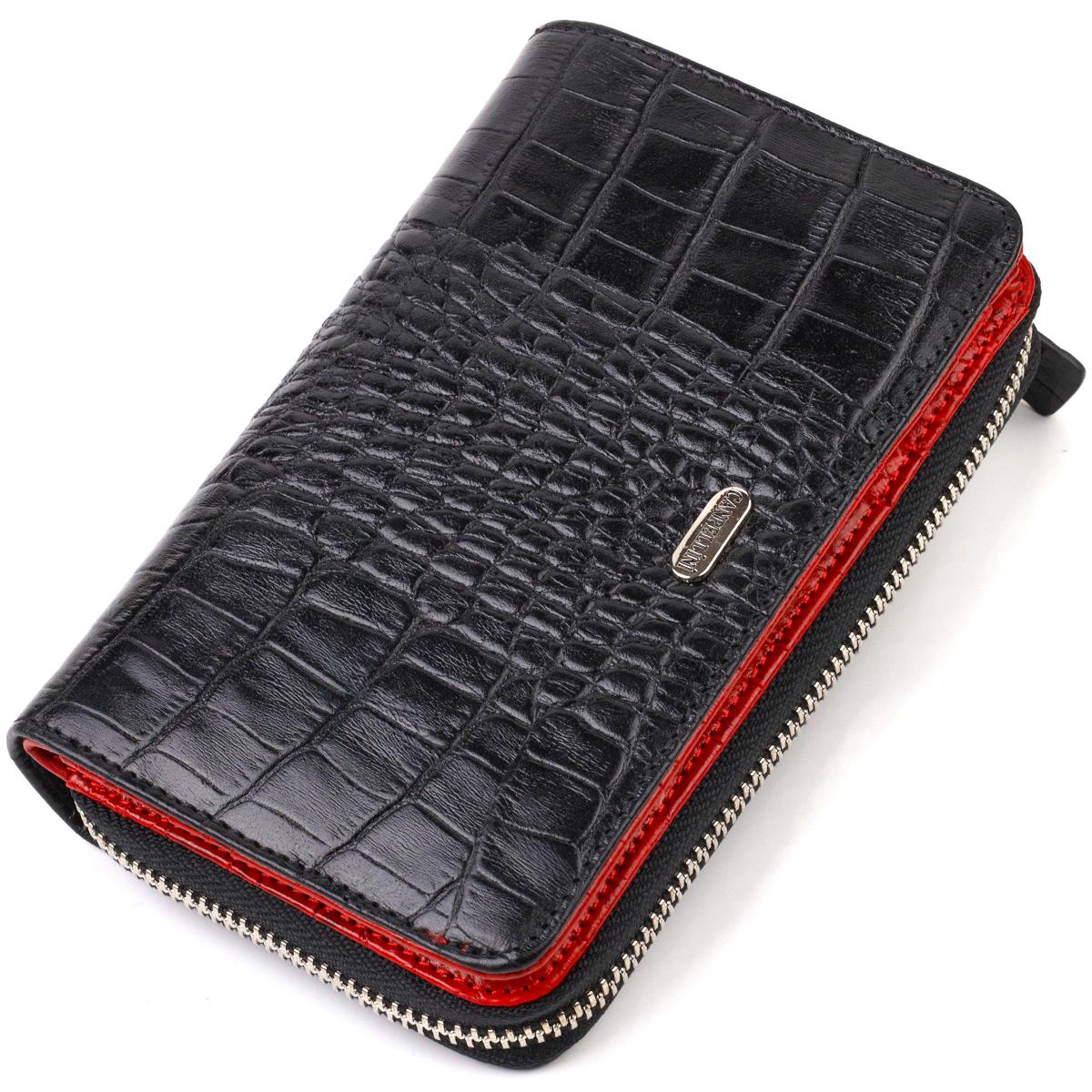 

Стильне жіноче портмоне середнього розміру з натуральної шкіри з тисненням під крокодила CANPELLINI 21911 Чорний