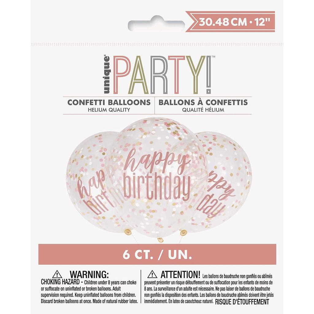 Unique Party Glitz Latex Confetti Happy Birthday Balloons (Pack of 6)