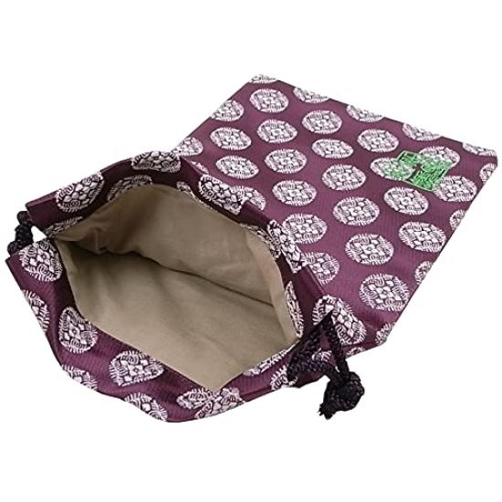 Senshishuin Nishijin-ori Gold Brocade Drawstring Bag (Lined) Light Purple with White Circle Pattern, Medium Size