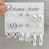9 Paires Boucles d'Oreilles Créoles Argent Brillant Miroir Cœurs Poli Zirconium Cubique Perles Synthétiques Design Géométrique Boucles d'Oreilles Soirée Rendez-vous