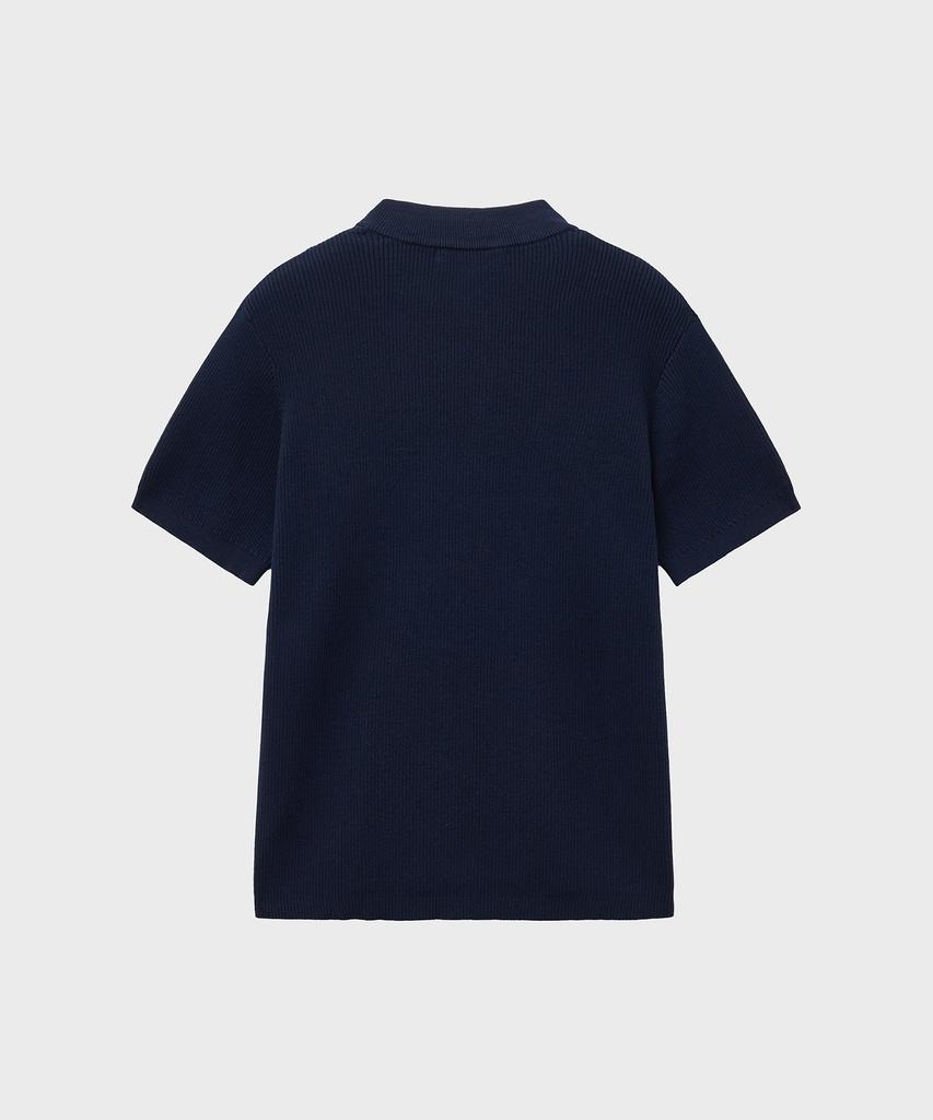 NOIRER Ribbed Zip-Up Half Knit (Navy)