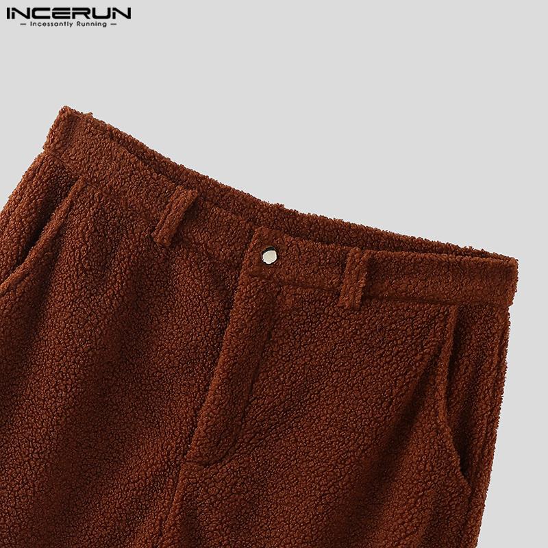 INCERUN Men Zip-up Waist Furry Casual Loose Shorts Half Pants