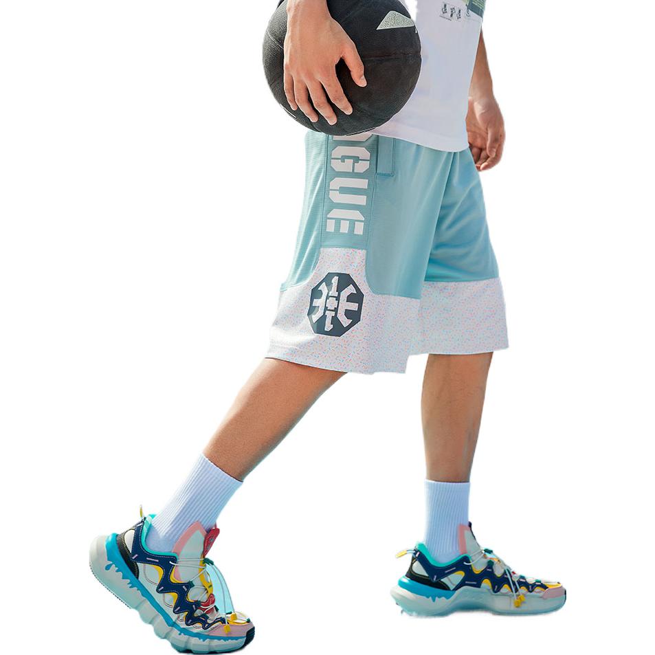 Short de basket-ball pour homme Li Ning Badfive avec imprimé logo, court, Lac-Gris-Bleu AAPR207-5