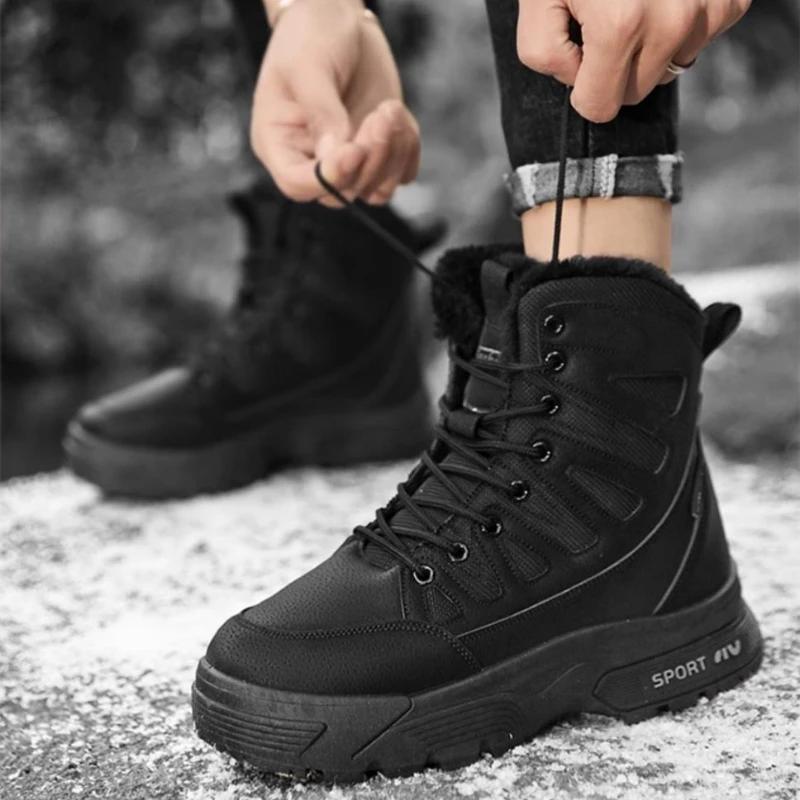 Outdoor Men's Lace Up Snow Boots Workwear Design Fleece Lined Thickened Cold Resistant 40℃ Below Shearling Lined Winter Footwear