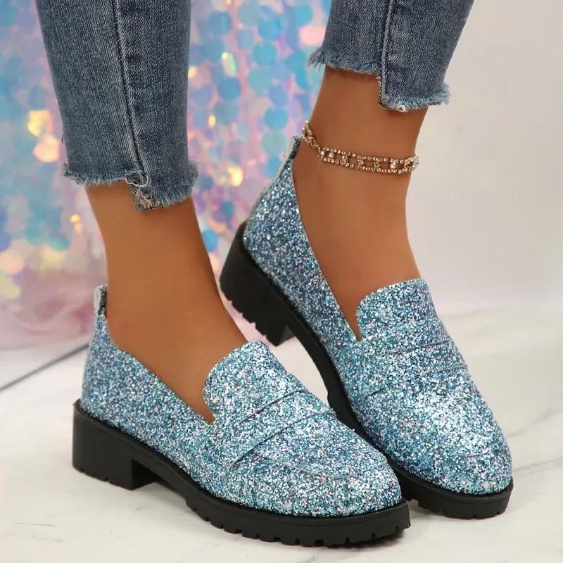 

Fashion Elegant Woman Shoes with Medium Heels 2025 New Brand Slip on Women s Fashion Sequins Office and Career Plus Size Platform Pumps 42