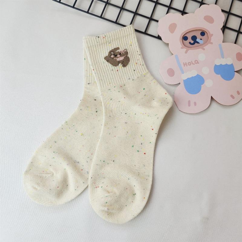 Socks for Girls, Spring and Autumn Animals, Cartoon Women, Mid-calf Socks, Sports Socks, White Socks, Cute Ladies