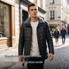 Men's Mid-Length Sheepskin Leather Down Jacket with Shearling Collar