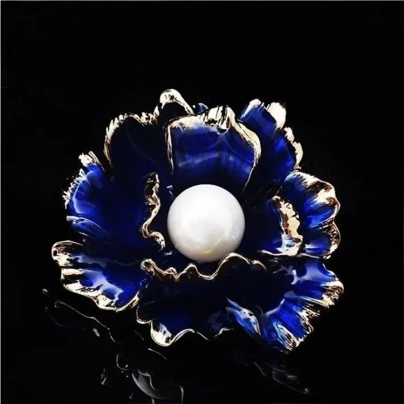

Модные броши для женщин, высококачественный позолоченный сплав в китайском стиле, этническая, богатая, как благородная, брошь в виде пиона, элегантные аксессуары для вечеринок Blue