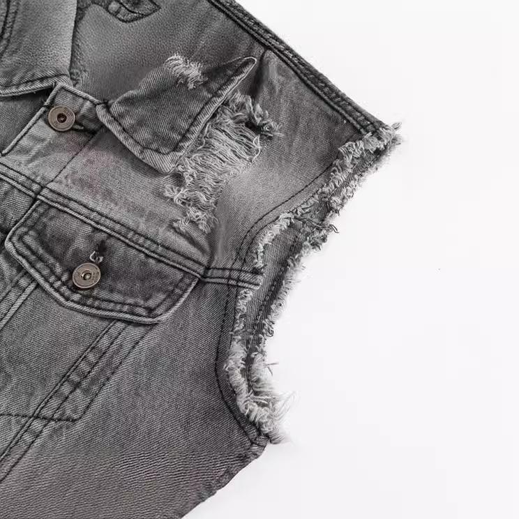 Męska kamizelka dżinsowa wiosenna, letnia i jesienna, szara, wersja koreańska, duży rozmiar, motocyklowa, zagraniczny handel, kamizelka codzienna, kamizelka