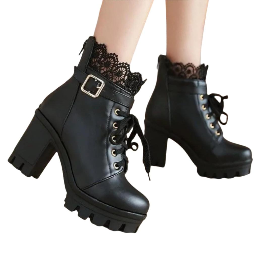 VCWinMeety Platform Short Boots with Thick Thick Shoes for and Side Casual Cold Black Size Women's Boots, Soles, Mass-Produced Lace-Up Shoes, Heels,
