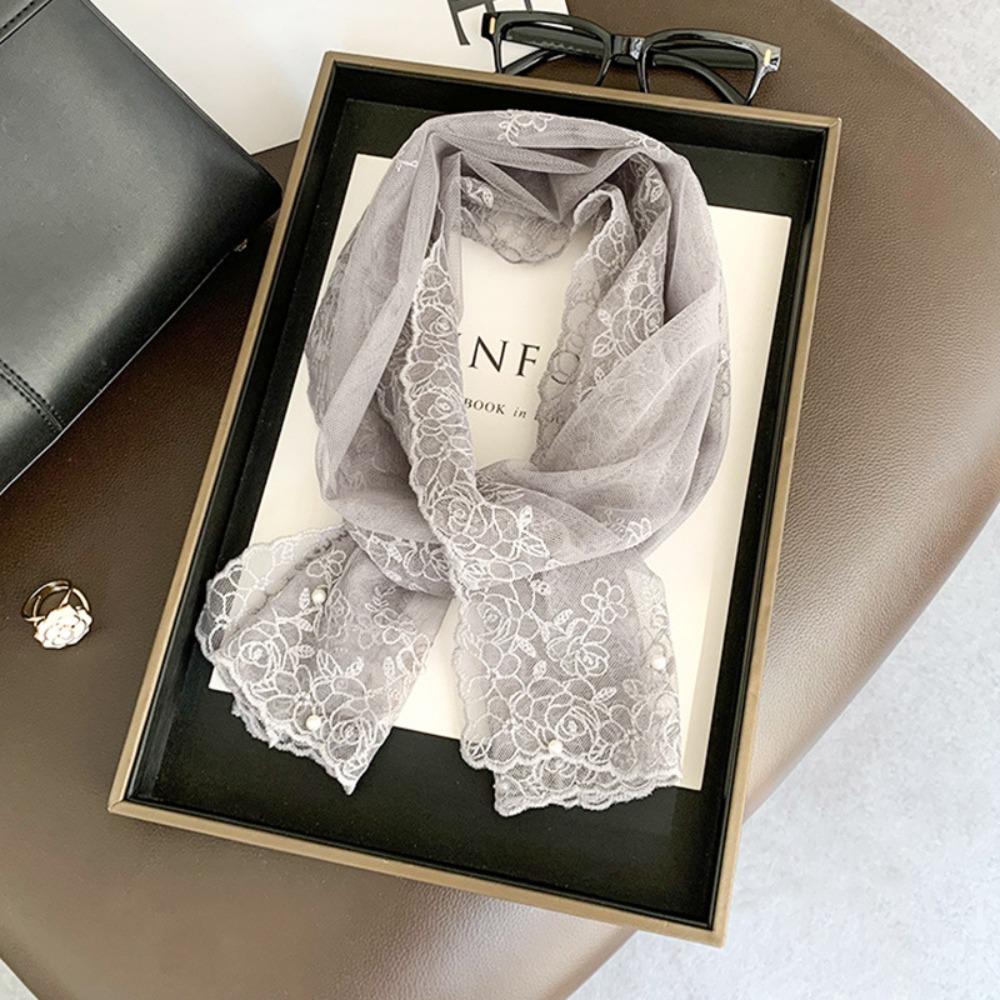 Embroidered Flower Lace Scarf Lightweight Female Headscarf Retro Silk Scarf Summer