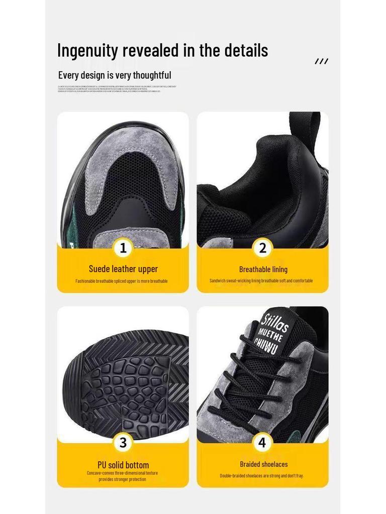 Men's Breathable Lightweight Steel Toe Work Shoes - Anti-Smash, Anti-Puncture, Soft Sole, Wear-Resistant, Anti-Odor.