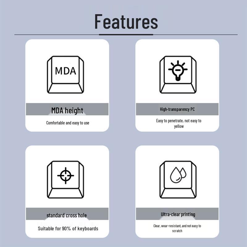 Transparent PC Keycaps Set: High-Transmittance Light-Transmitting Mechanical Keyboard Keycaps in White and Black with Crystal Finish