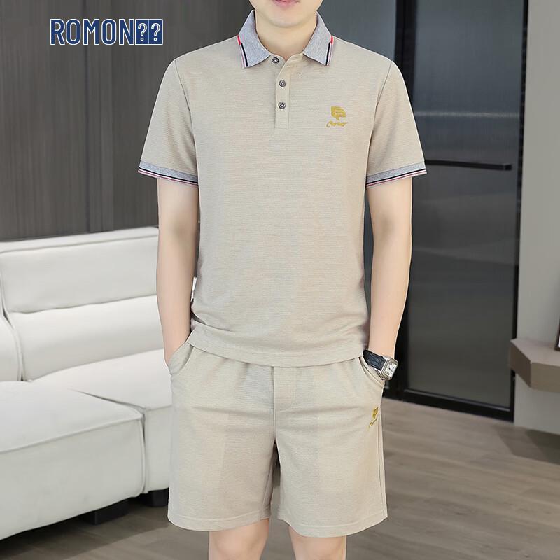 ROMON Men s 2026 Summer Ice Silk Quick-Dry Polo Shirt  Shorts Set M