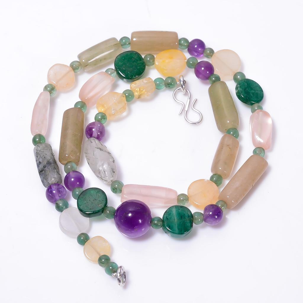 Natural Green Aventurine Rose Quartz Amethyst Smooth Beads Necklace 4-19 mm 18" UB-8567