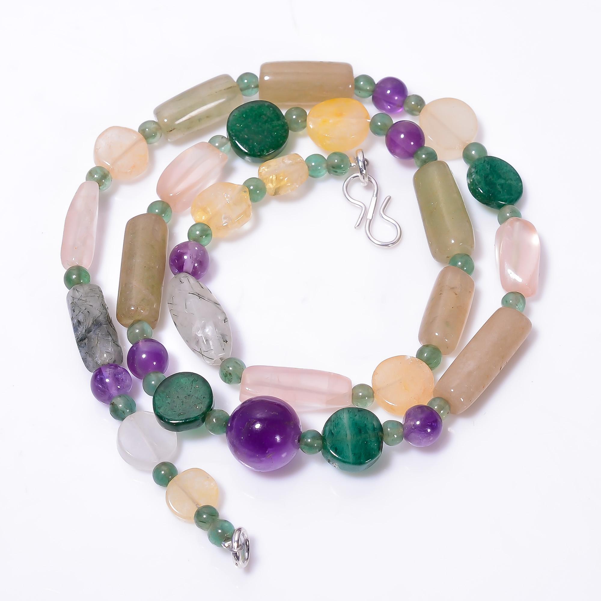 

Натуральный зеленый авантюрин розовый кварц аметист гладкие бусины ожерелье 4-19 мм 18 UB-8567