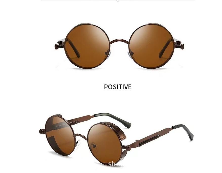 Мужские круглые ретро-солнцезащитные очки в стиле стимпанк с металлическими пружинными заушниками