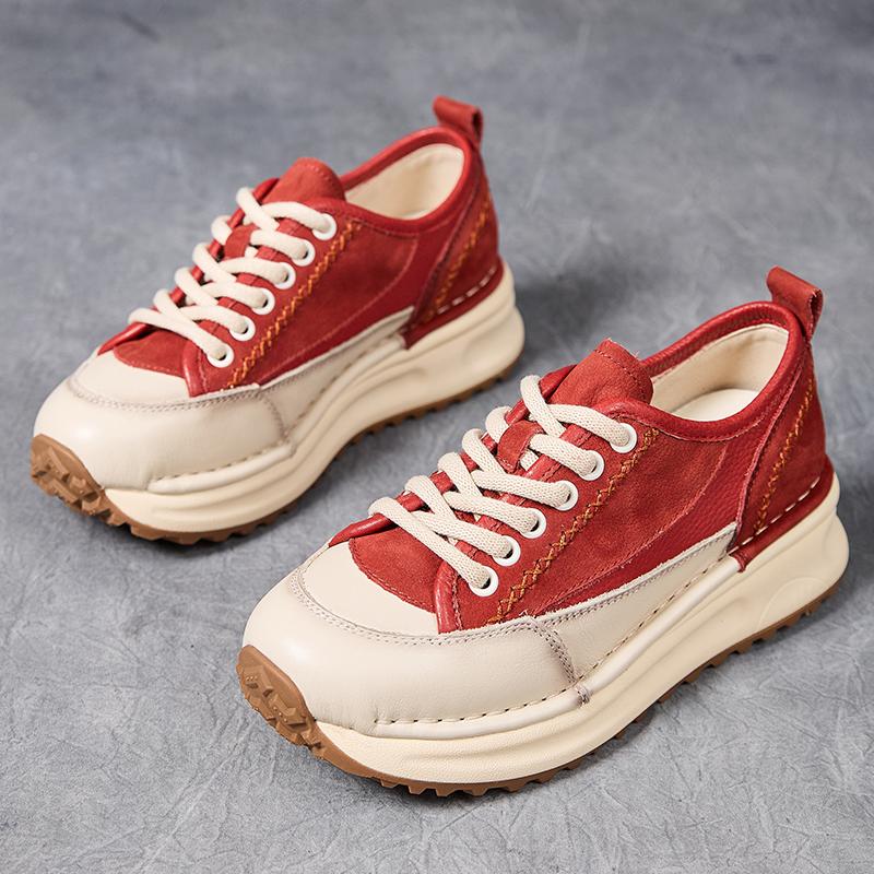 Fashion GKTINOO Sneakers Women New Genuine Leather Retro Flats Thick soled Lace-Up Spring Autumn Lady Handmade Flat Casual Shoes Women