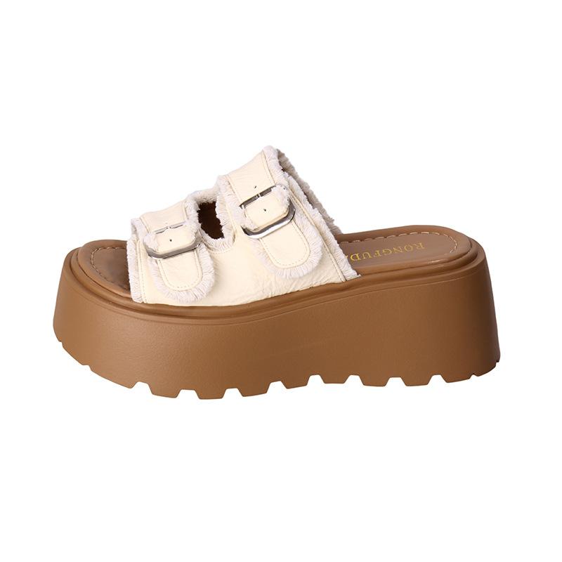 Zapatos de esponja de suela gruesa que aumentan la altura Zapatillas Boken Chanclas Moda de verano para mujer Zapatillas de hombro único