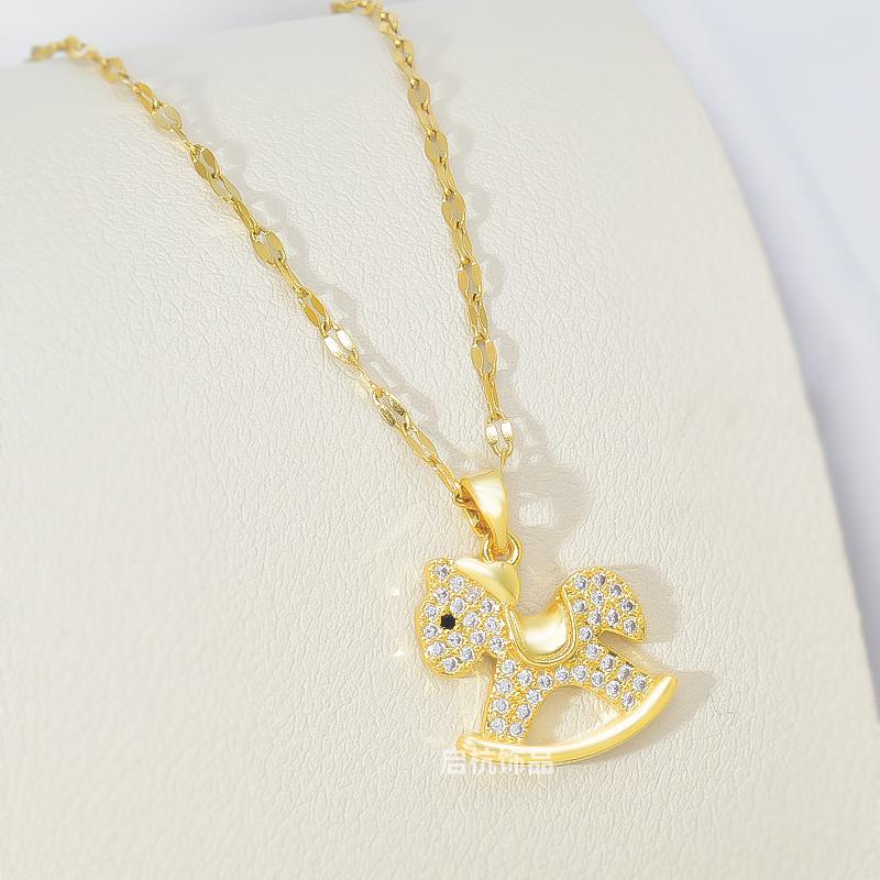 Wind Full Diamond Pony Necklace Female Design Versatile Trend Temperament Cartoon Pendant Jewelry