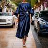 Damen Outfit Satin Fledermausärmel Maxikleid, Strassstein Akzent Rundhalsausschnitt Langer Faltenrock Damen Abendparty A-Linie Formell Hochzeitsgast