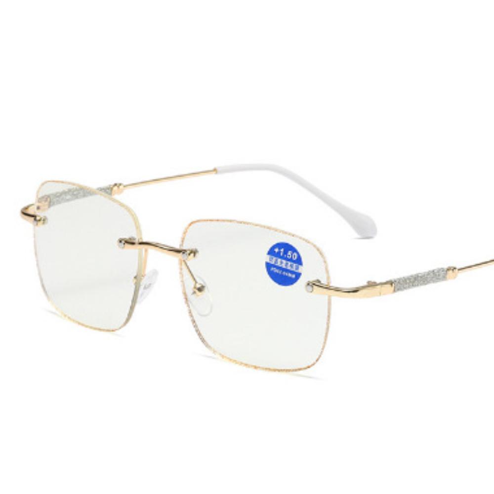 Frameless Women Reading Glasses Anti Blue Light Luxury Shiny Presbyopic Glasses Clear Anti Reflective
