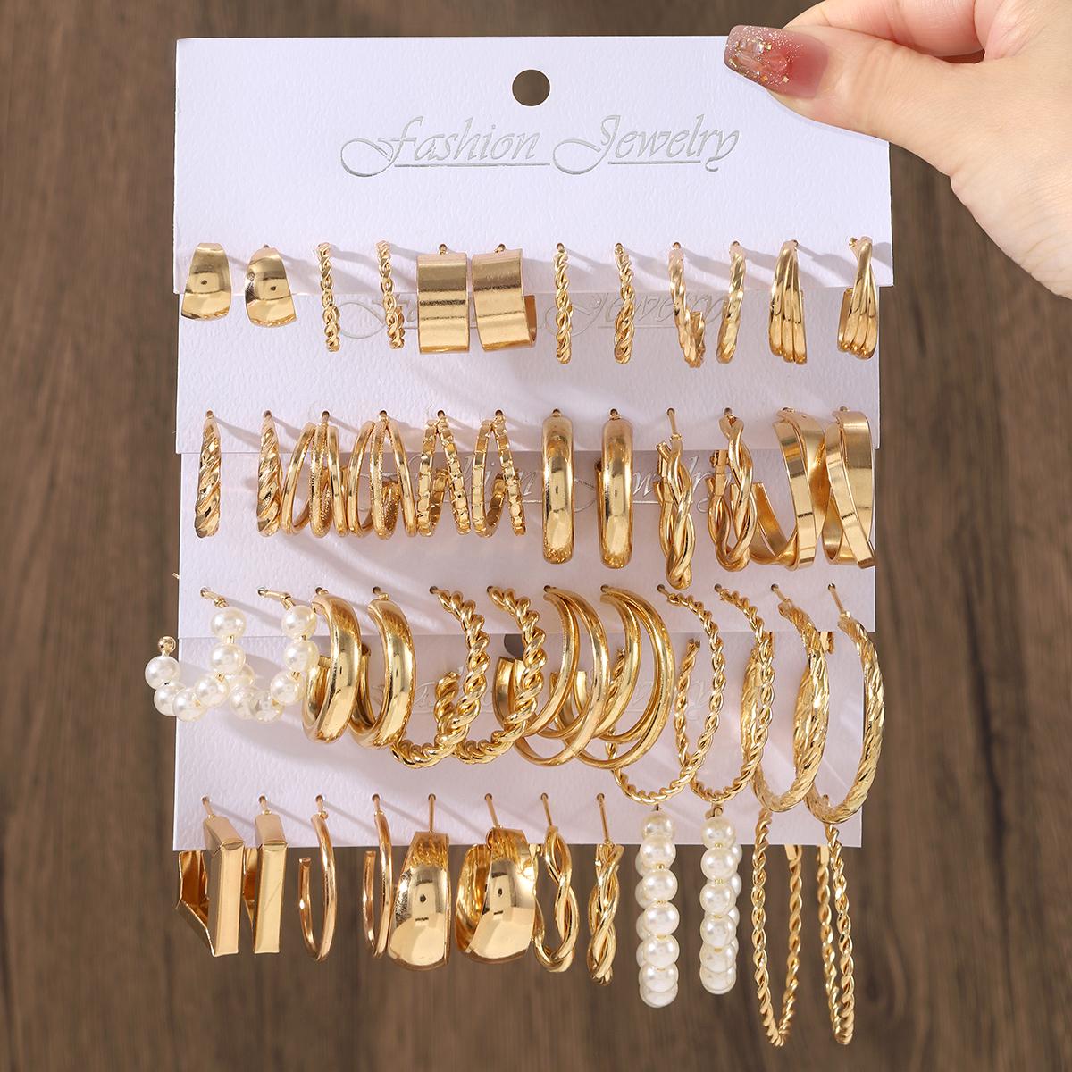 

24 пары/набор Богемные большие металлические витые серьги-кольца Женские винтажные эстетичные металлические геометрические серьги Модные для вечеринки цирконий