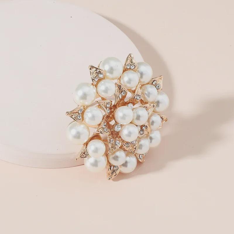 Exquisite High-End Diamond & Pearl Flower Ring - European & American Fashion Creative Open Design
