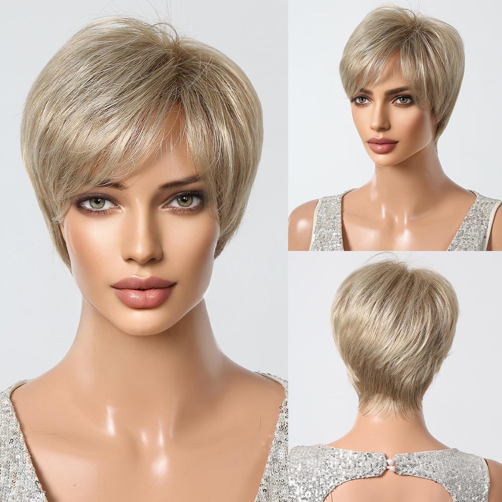 

ALAN EATON Короткий коричневый парик с стрижкой пикси для женщин, натуральный многослойный парик с боковой частью, термостойкие синтетические волосы для ежедневного использования