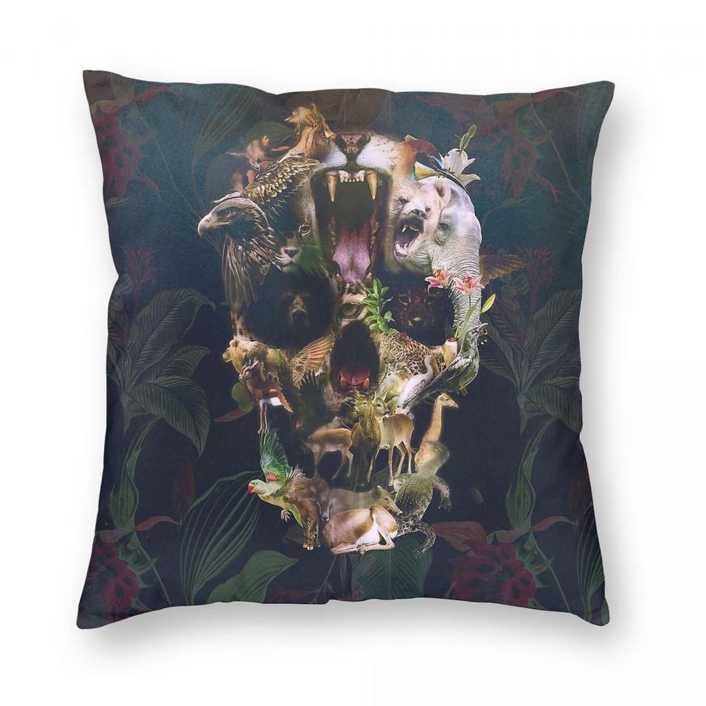 Kingdom Skull Wild Animal Square Pillowcase Polyester Linen Velvet Creative Zip Decor Pillow Case Home Cushion Cover 45X45
