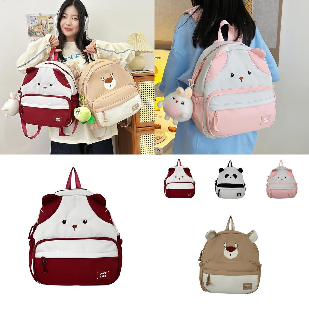 Stylish Color Block Cartoon Bear Backpack Soft And Breathable For Unisex School Use