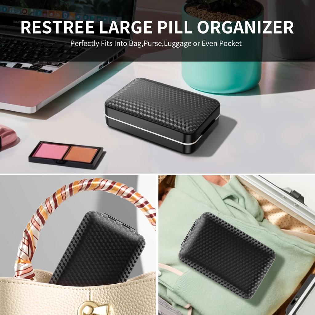 Weekly Pill Organizer with Labels - 8 Compartments Travel-Size Moistureproof Airtight Pill Case for Daily Use Large Medicine Box