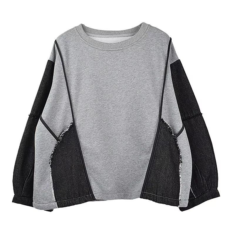 

Xitao Контрастные цветные пэчворк-толстовки с круглым вырезом, пуловер GJ1118 One Size серый