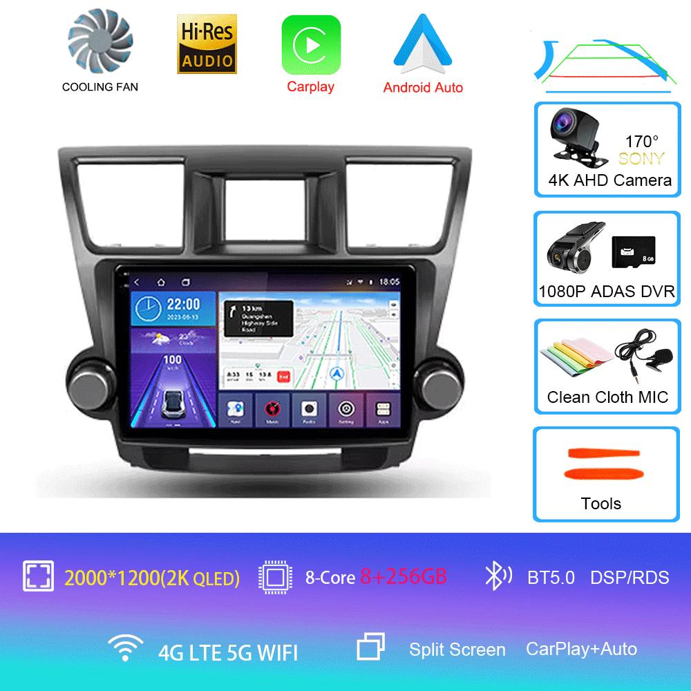 Car Radio Android 14 Carplay Auto For Toyota Highlander 2 XU40 2007-2013 Multimedia Video Player Navigation GPS Stereo 2din DSP