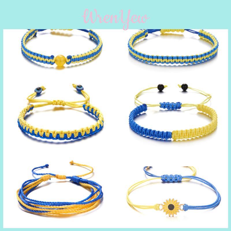 Ukrainian Flag Handcrafted Beaded Bracelets With Adjustable Rope For Travel Gifts