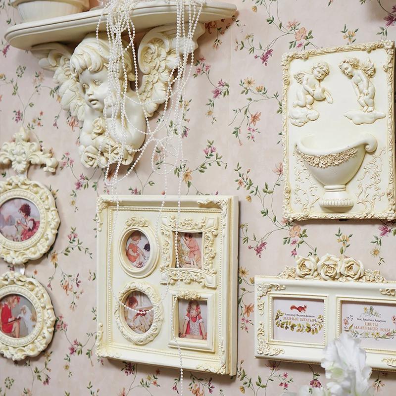 Vintage Ornaments European White Angel Embossed Resin Photo Frame Picture Frame Home Homestay Wall Decoration Pendant Gifts