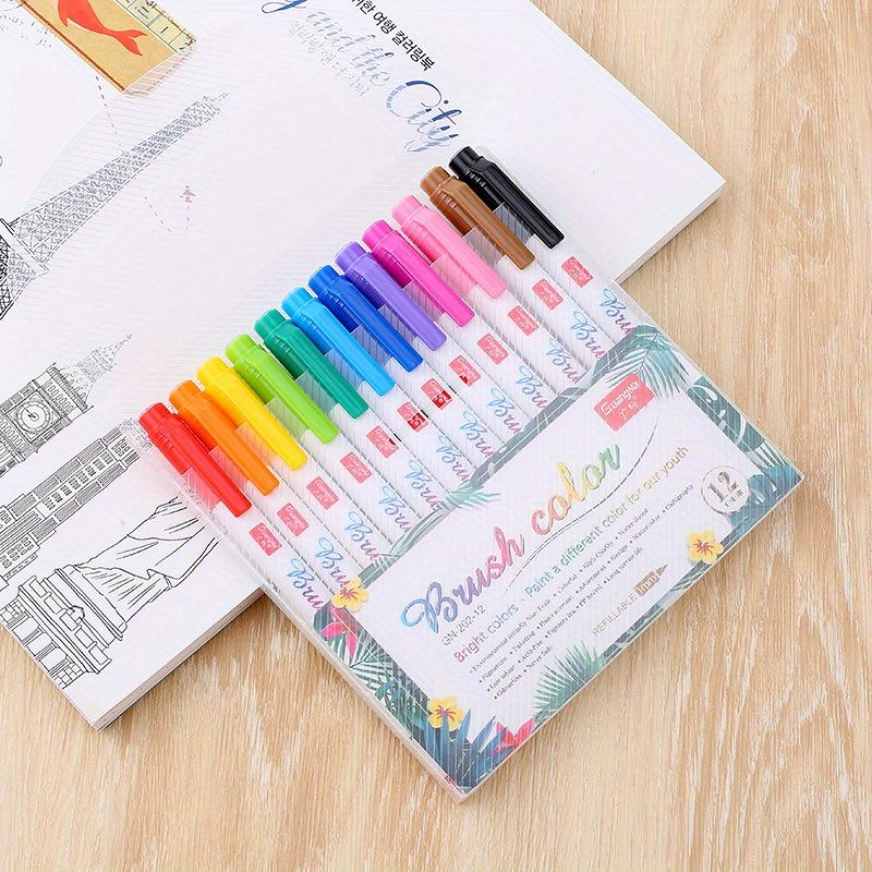 12 Colors Colorful Beauty Pens, Fluorescent Colored Small Letters, Large Regular Letters for Students To Practice Calligraphy, Soft Head Graffiti