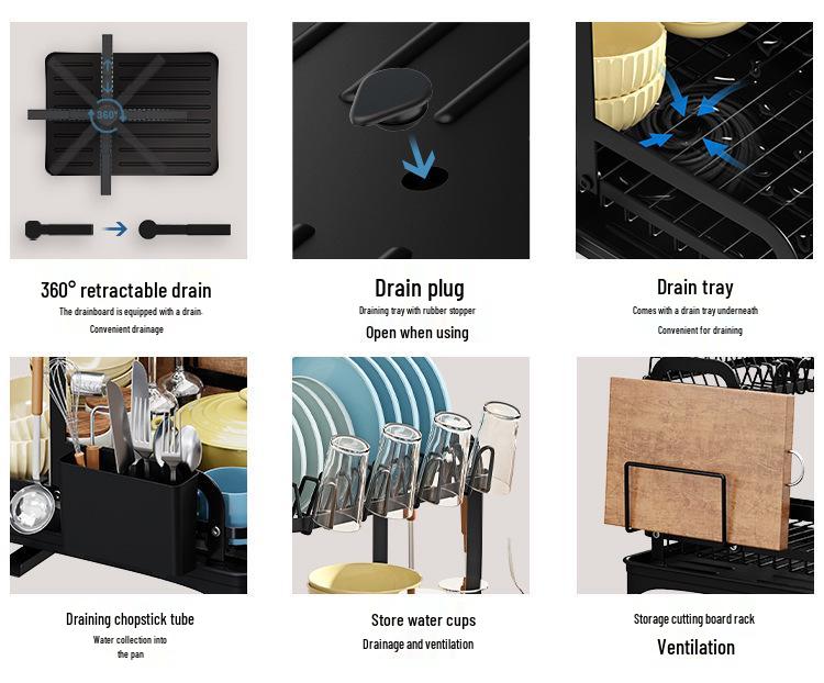 Compact Kitchen Dish Rack & Organizer for Bowls, Chopsticks, Cups, and Cutting Boards