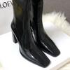 Short Boots Women's Small Square Head Thick Heel Patent Leather Super High Heels 2025 Spring and Autumn New Kendou Same Martin Boots Velvet