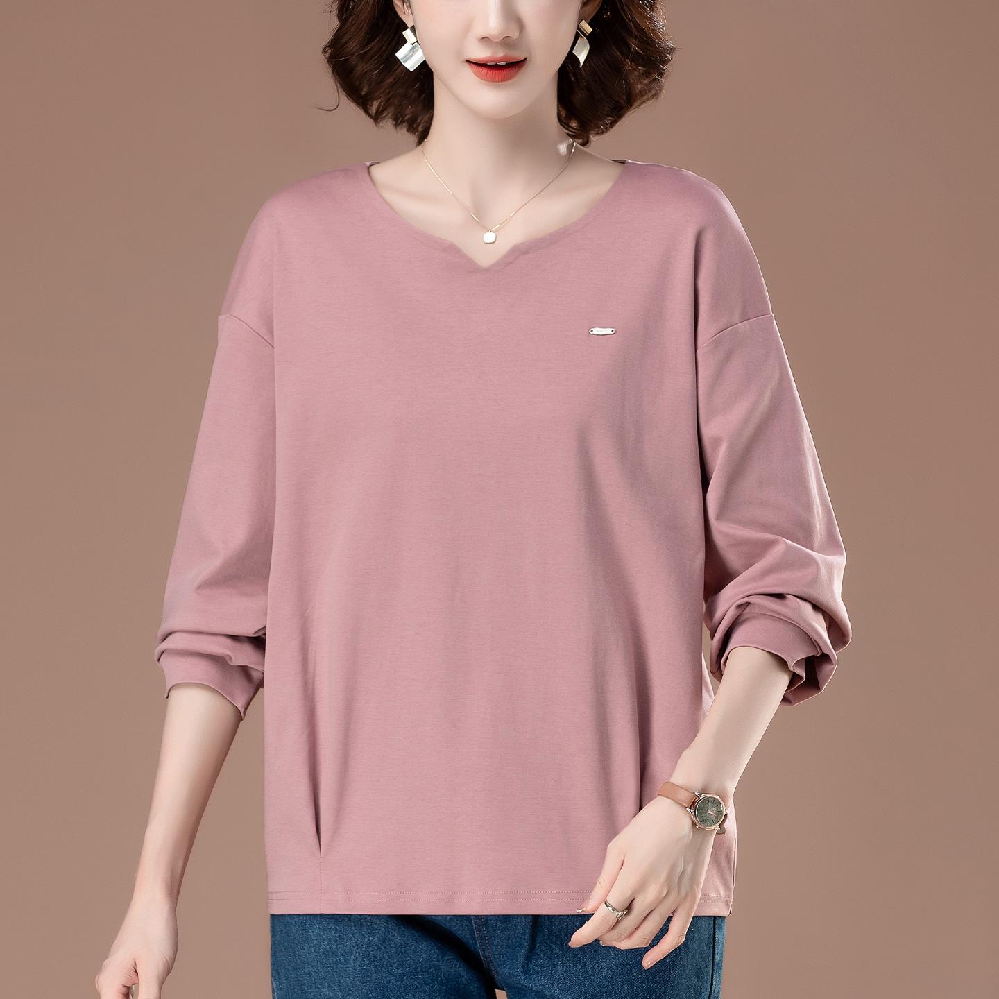 

Midlife Mom s Plus Size Long-Sleeve Cotton Shirt - Loose Fit, Slimming, Versatile for Spring/Autumn 3XL