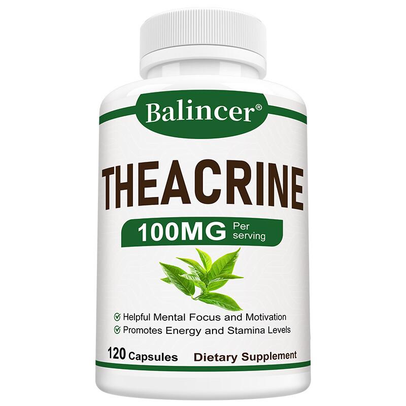 Theacrina 100 mg Integratore Alimentare, Cellulosa Microcristallina, 120 Capsule per Flacone