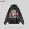 Mens Oversized Hooded Sweatshirt With Vintage Anime Print Heavyweight Cotton Streetwear Style Loose Fit