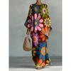 1116 New Retro Bohemian Cashew Flower Set, Crew Neck Flared Sleeve Top + Two Pieces of Wide-leg Pants.
