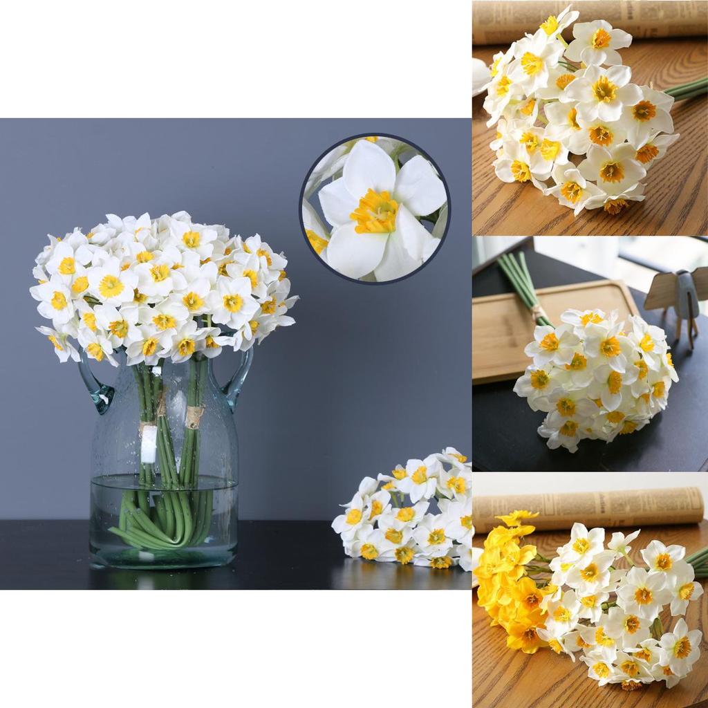 Elegant 6pcs Silk Narcissus Daffodil Bouquet For Lush Wedding And Home Decor