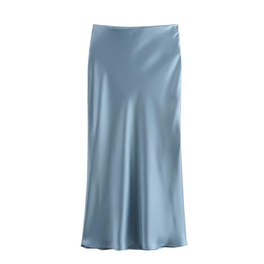 New European & American Style Satin Midi Skirt 8632845