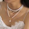 Vintage Faux Pearl Teardrop Choker Necklace with Heart Pendant and Versatile OT Clasp