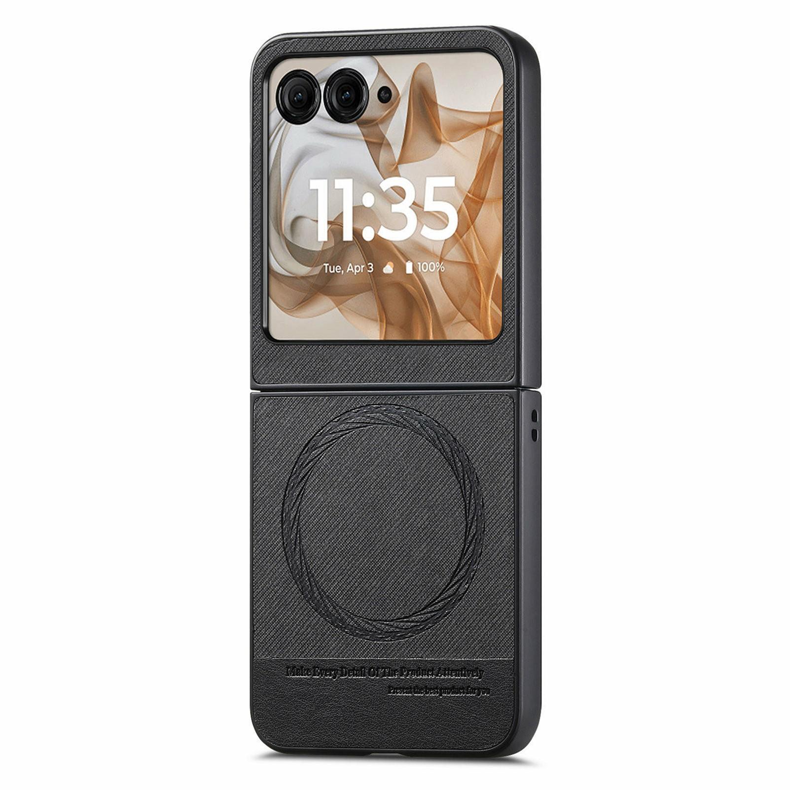 

For Motorola Razr 50 5G Case Compatible with MagSafe Denim Texture Leather+PC Shockproof Phone Cover Grey