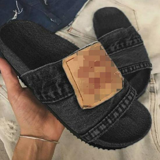 Plus Size Denim Slippers 2021: Women's Solid Color Single Strap Flat Sandals for Summer.