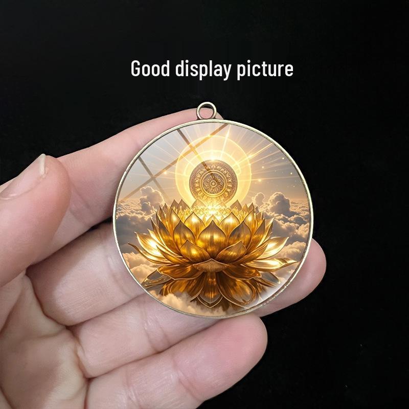 4cm Antique Bronze Sunlight Golden Lotus Pendant with Turquoise Gem